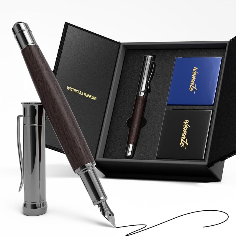 WEMATE Fountain Pen Set, Fine Nib with 20PCS 2.6MM Ink Cartridges(10 Black&10 Blue),1 Ink Converter, Nice Luxury pen for Men, Women, Cool Wooden Fountain Pen for Writing, Journaling, Calligraphy - Image 1